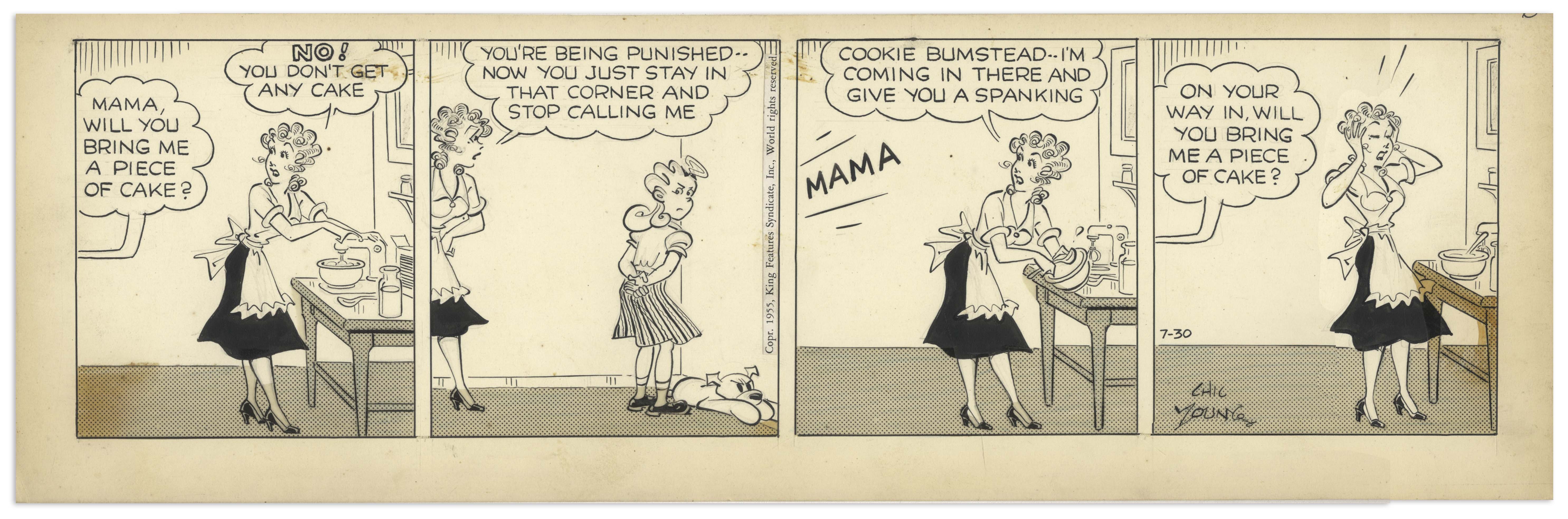 Lot Detail Chic Young Hand Drawn Blondie Comic Strip From 1955 Titled Can I Have Cake 